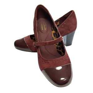 Clarks 67262 Womens Sapphire Vase Burgundy Suede Mary Jane Pumps Size 6 1/2 M